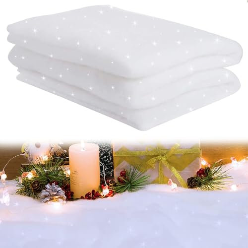 Ruolin 240 x 80cm Verdickte Weihnachten Künstliche Schnee Decken mit Pailletten, Weiße Weihnachten Gefälschte Schnee Deko Geeignet für Hintergrund, Party und Weihnachtsbaum Röcke