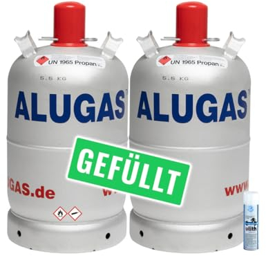 Bluecraft 2X Alu Propangas Flasche 11kg gefüllt inkl. Lecksuchspray
