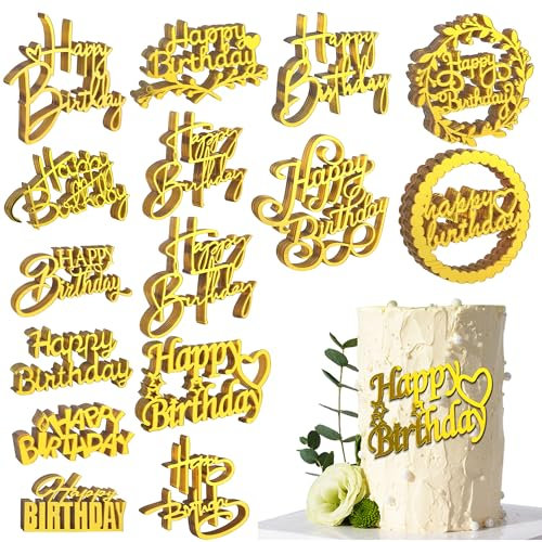 120 Stück Gold Happy Birthday Cake Toppers Spiegel Acryl Kuchen Topper Kuchen Dekorationen Kuchen Einsätze Kuchen Dekorieren Supplies Cupcake Topper für Geburtstag Party Kuchen Desserts Gebäck 15