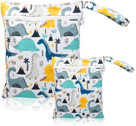 2 Stück Wetbag Stoffwindeln, Wetbag Kindergarten, Wet Bag Wiederverwendbare, Nasse und Trocken Wickeltaschen mit Reißverschluss für Kleinkind-Windeln, Reisen, Strand und Pool