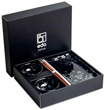 Juego de sushi negro - Hana Black - 2 personas - Juego de sushi japonés - Juego de vajilla de sushi para 2 - Platos de sushi - Platos de sushi - Palillos de sushi
