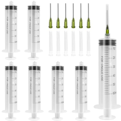 60ML Kunststoff Spritze, 6 Stück Spritze mit Nadel, Wiederverwendbar Dosierspritze, Spritze mit 6 Nadelkappen, Spritzen für Wissenschaftlich Labore Measuring Liquids Industrie