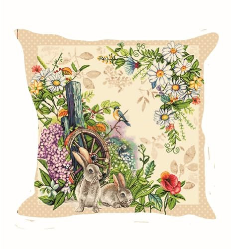 Osterkissen aus Gobeline, Jacquard – Frühling Sommer – Geschenkidee – abnehmbar und waschbar mit weicher Füllung (ALICIA 1)
