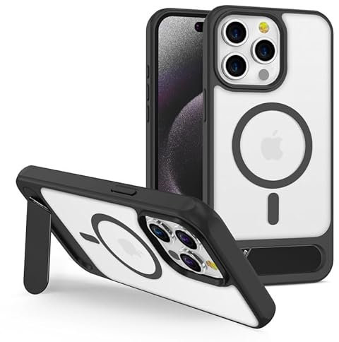 ZCSK Kickstand Case iPhone 14 Pro Max Mag-Safe Case 6.7-Inch Clear Black Translucent with Built-In Metal Stand Bumper Strong Protective Cover to Protect Compatible for MAG-SAFE iPhone 14 ProMax Black