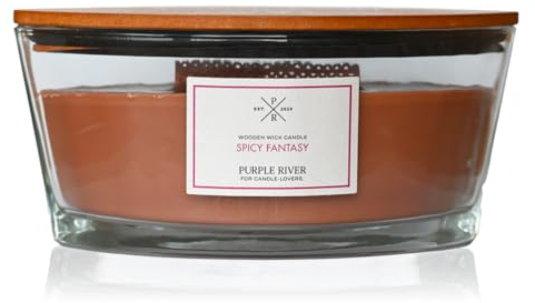 Purple River Candle Duftkerze im Glas mit Deckel | Spicy Fantasy | Duftkerze Würzig | Duftkerze Holzdocht | Kerze im Glas | Raumduft für Zuhause
