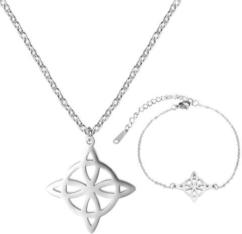 MenYiYDS- 2 Pcs Acier inoxydable sorcière noeud celtique Collier de sorcellerie pendentif géométrique Femme bijoux Vintage noeud celtique Collier Femme 925 bijoux en Argent Sterling