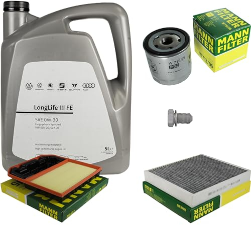 Inspektionspaket Wartungspaket Filterset mit 5 L 0W-30 Motoröl LongLife 3 FE, Ölfilter Luftfilter Innenraumfilter (Aktivkohle) Ölablassschraube