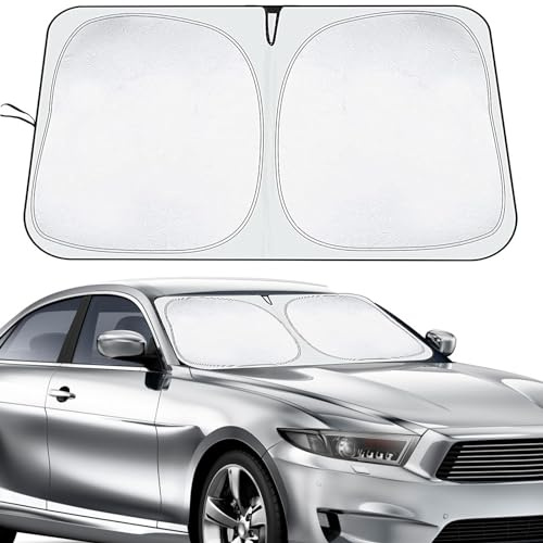 KEELYY Parasol Coche Delantero, 140 x 70 cm Parasol para Parabrisas Delantero Plegable, Universal Parasoles para Automóvil Protección Solar UV Parabrisas, Accesorios para Automóvil En Verano
