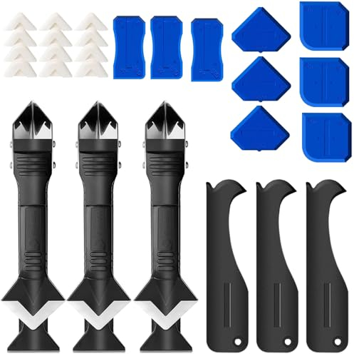 TIASOU Silikon-Abdichtungswerkzeug, 3-in-1 Silikon-Entferner, Multi-Tool, Verglasungsmassen-Finishing-Werkzeug, Fugenentferner, Werkzeug für Badezimmer, Küche, Boden, Fenster, Spüle, Rahmendichtung (3