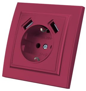 Enchufe de pared con enchufe empotrable USB,2 enchufes USB,Enchufe de pared interior 250V AC 16A,burdeos Enchufe de tierra,EP-10