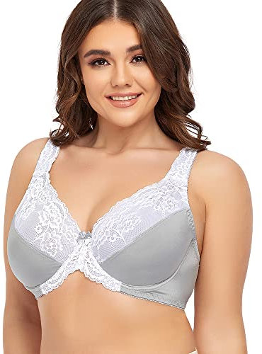 Ayigedu UK Ladies Underwire Plus Size Full Coverage Bra Non Padded Minimizer Bras 48F Grey