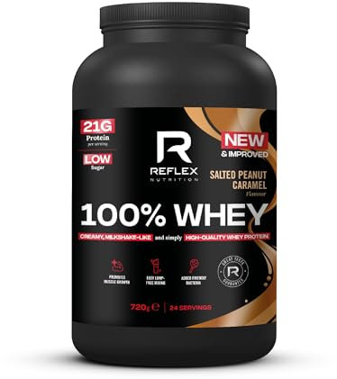 Reflex Nutrition 100% Whey Protein - 80% Pure Whey Protein - EAA Amino Acids - No Added Sugar - Whey Protein Powder for Pre Workout & Post Workout Recovery (Salted Peanut Caramel, 720g, 24 Servings)