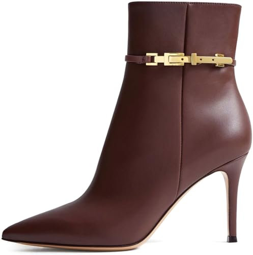MIRAAZZURRA Stivaletti da donna con tacco alto a spillo in pizzo da donna stivaletti corti alla caviglia per ufficio incontri viaggi, marrone, 40 EU
