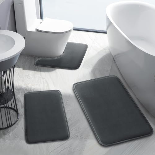Aolawco Non-Slip-Clean Badvorleger Set 3 Teilig Mit U-Toilettenvorleger, Geeignet Für Badezimmerdekoration, Regen Und Badewanne Badezimmer Teppiche (Schwarz)