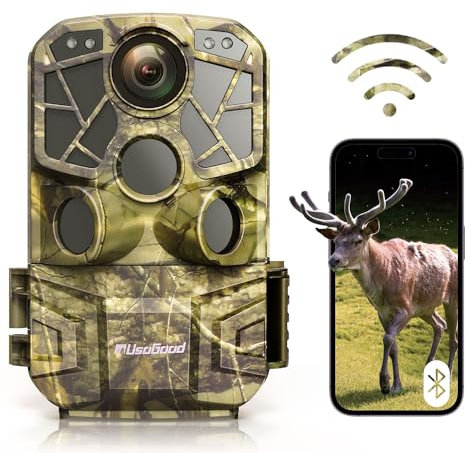 usogood Wildlife Camera 48MP 4K 30fps WiFi Trail Camera With Night Vision Motion Activated, IP66 Waterproof 120°Detection 65ft Range Connect Hunting Cam with Phone App for Outdoor Garden (Green)