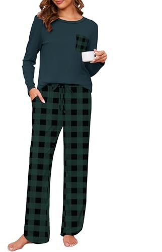 Namatime Pyjama long pour femme - En coton - Imprimé - 2 pièces - Manches longues - Avec poches - Pour l'automne et l'hiver