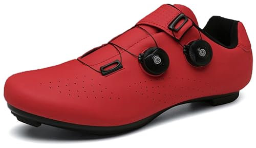 PENXZT Radsportschuhe Fahrradschuhe Herren Kompatibel mit Peloton Look SPD SPD-SL Delta Lock Pedal Rennrad Schuhe Entsperren Schuhe,Rot,43 EU