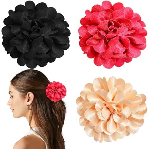 3PCS Flower Hair Claws Clips, Floral Hair Barrettes Hair Jaw Clamps Clip Silk Flower Hair Clips Hair Bun Hair Accessories for Women Girls
