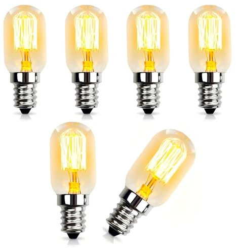 6Pcs E14 Screw Salt Lamp Bulbs 15W 230V Pygmy Bulb SES Screw Bulb T20 Fridge Light Bulbs Warm White 2700K Dimmable Small Bulb for Mini Wax Warmers Scentsy Plug-In Nightlights Fridge Oven Microwave