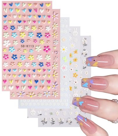 5 Blatt Frühling Blumen Nagelsticker, Nail Sticker, Damen Nagelaufkleber, Nagelsticker Selbstklebend, Nail Art Stickers, Nageldesign Sticker Zubehör für DIY Dekorationen, Nail Art, Phone Case