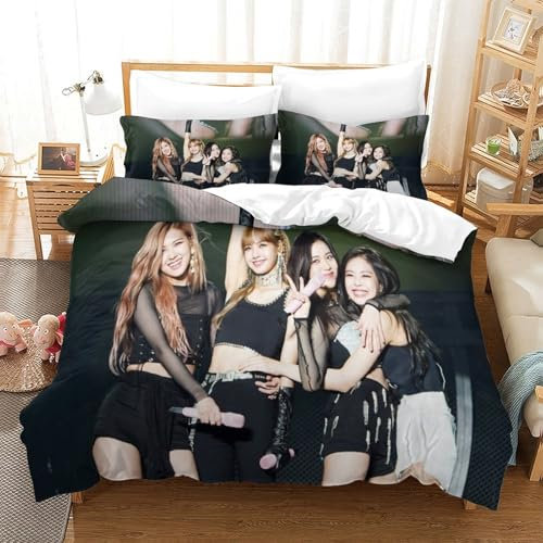 CULPRT Blackpink Bettwäsche Set 3D Print Bettbezug,bettwäsche Mikrofaser Bettbezug, Mit Reißverschluss Und Kissenbezug Für Schlafzimmer, Weiche Bequemer Single(140x200cm)