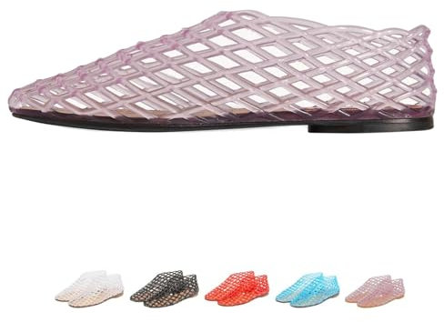 OKESYO Ballerines en maille pour femme, chaussures en gelée pour femme, ballerines plates, chaussures d'été en résille, sandales plates, semelle souple, bout large, Rose, 39 EU
