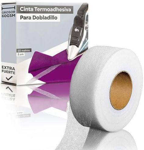 Kavalay Cinta Termoadhesiva para Dobladillos 40 Metros x 20mm. Reparación de Dobladillo sin Coser. Ideal para Cortinas, Pantalones, Vestidos, Vaqueros. Cinta Dobladillo Plancha, Fijación duradera.