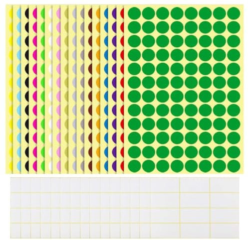 1536 Stück Klebepunkte mit 180 White Label Aufkleber, Aufkleber Rund, Klebepunkte Bunt, Aufkleber Punkte, 16mm Runde Punktaufkleber, Farbkodierung Etiketten Markierungspunkte, Sticker Punkte für Büro