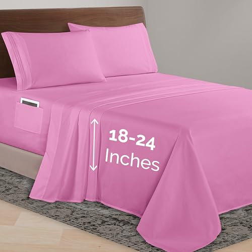 Elegant Comfort Parure de lit 4 pièces en Microfibre de qualité hôtelière 1500 Fils, pour Matelas de 45,7 à 61 cm, draps à Poche très Profonde, Ultra Doux, lit Double, Rose Clair