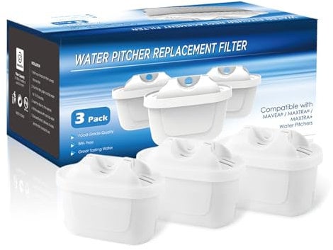 3 cartuchos filtrantes de agua para jarra, Compatible con la jarra filtrante de agua BRITA Maxtra+, Cartuchos filtrantes de agua de repuesto Reducen la cal, el cloro y las impurezas