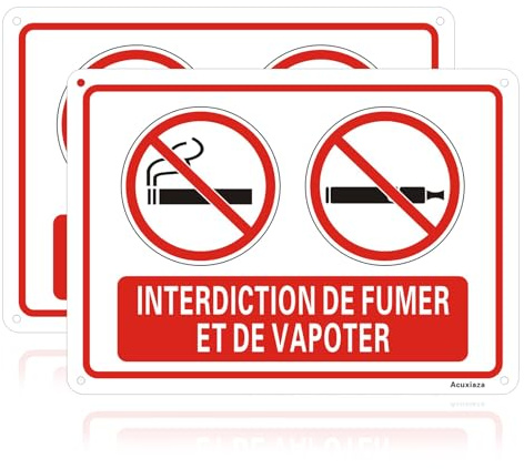 Acuxiaza Panneau Interdiction de Fumer et Vapoter, 25x18 cm, Aluminium | 2 Pièces Plaque Interdiction de Fumer et Vapoter, Réfléchissant Métal, pour Intérieur/Extérieur