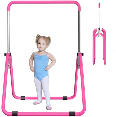 DOBESTS Gymnastikstange Kinder, Faltbarer Turnreck Reckstange Indoor, Gymnastics Bars for Kids mit Verstellbarer Höhen, Erweiterbare Junior-Heimausrüstung Stangen (Pink)