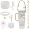 Stanley Cup Accessories Set, WADY 7PCS Including Silicone Boot, Boho Woven Handle Strap, Straw Cover Cap, Stanley Charms for Stanley Cup 30/40oz Tumbler (White)