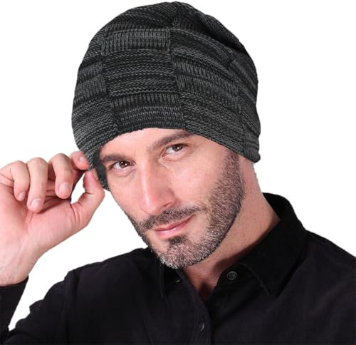 Cappello Uomo Invernali, Berretto Uomo Invernale, Berretto Uomo Caldo in Maglia, Beanie Sportivi all'Aperto, Foderato Berretto Invernale Beanie Modello Intessuto con Soffice Fodera Interna in Pile
