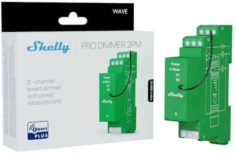 Shelly Wave Pro Dimmer 2PM - Dimmer Smart Z-Wave a 2 Canali con Misurazione dei Consumi, 200 W per Canale, Domotica, Montaggio su Guida DIN, Hub Z-wave Richiesto, SmartStart