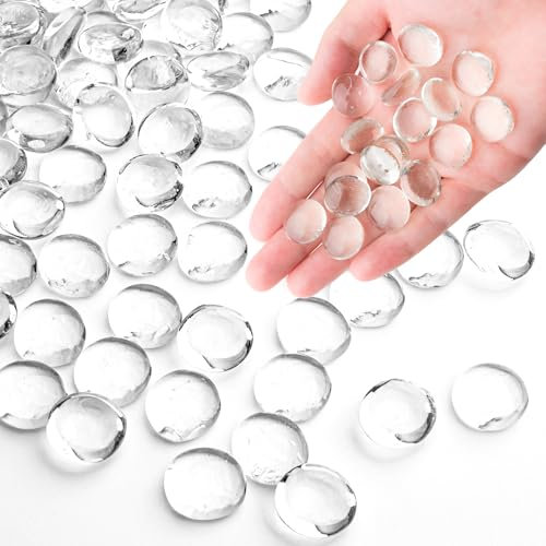 0.44KG Clear Glass Marbles, Transparent and Smooth Flat Glass Beads for Vases, Mosaic Gem Pebbles for Aquarium Decor, Floral Arrangements, Mancala Stones, Vase Filler and Crafts