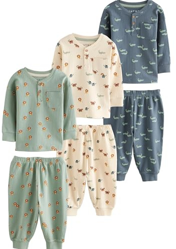 NEXT Jungen Oversized Fit Schlafanzug aus Baumwolle, 3er-Pack Blue/Ecru 122-128