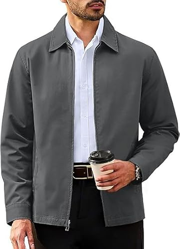 TACVASEN Men's Jackets Smart Casual Lightweight Bomber Jacket Fall Cotton Windbreaker with Multi Pockets DarkGrey,2XL
