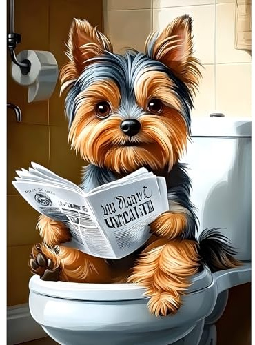 MXJSUA Yorkshire-Hund Liest Zeitung Diamond Painting Erwachsene, 5D Diamant Painting Bilder Anfänger, DIY Runder Vollbohrer Diamanten Malerei Stickerei Kreuzstich Geschenke Home Wand Dekor 30x40cm
