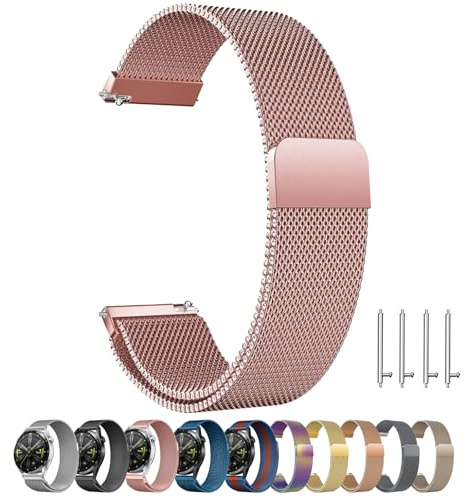 ZLZKJS Edelstahl Mesh Uhrenarmband, 14mm 16mm 18mm 20mm 22mm 24mm Magnetverschluss Smartwatch Schnellverschluss Metall Ersatz Armband für Damen Herren Watch Uhren Ersatzband (Rosa, 22mm)