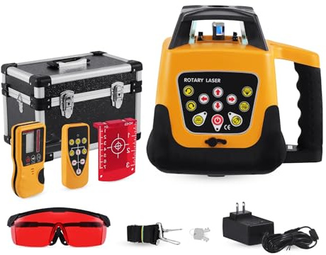 TRY-YEAN Automatic Rotary Laser Level Self-Leveling Vertical Horizontal Laser Level Kit Measuring Range 500M w/Remote Control + Receiver, Leveling Transit Laser Level Red Beam for Construction