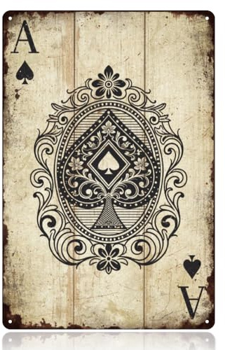 WADORN Poker Vintage Metall Blechschild, 20x30cm Spades Ace Retro Wandkunstschild Lustiges Pik Ass Poker Metalldekor Geschenkplakette Für Zuhause Männerhöhle Garage Spielzimmer Bar Pub Club Geschäft