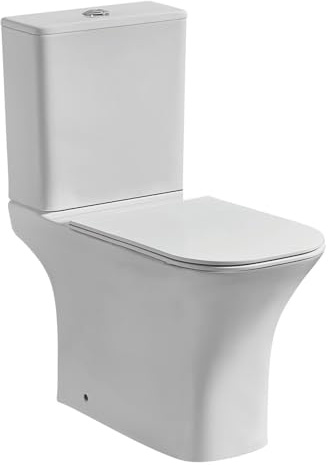 Go Bathrooms Close Coupled Rimless Toilet Eco Flush White | Hygienic rimless ceramic toilet pan and cistern set with eco-friendly dual flush button and soft-close seat.