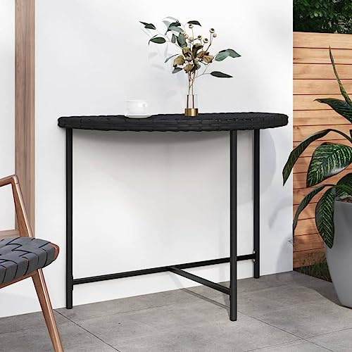 QUAHEAS Gartentisch Schwarz 100x50x75 cm, Poly Rattan, pulverbeschichteter Stahl, langlebiger Outdoor Esstisch für Terrasse, Balkon, Garten, pflegeleicht