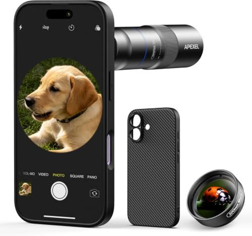 APEXEL Kompaktes 10x-Teleobjektiv für Smartphone & 200-mm-Makroobjektiv mit Spezielle Handyhülle, Professionelles FMC ED-Handy Objektiv, Geeignet für iPhone 17