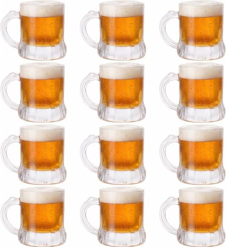 DIYEAH 12 Pcs Mini Beer Mug Shot Glasses for Miniature Gathering 30ml Clear Mini Glasses Mug Shot Cups Novelty Beer for Home Pub Games