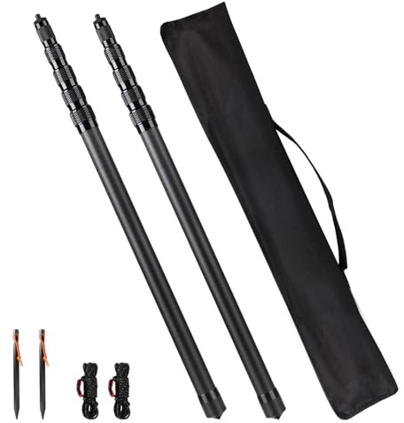 lalago 2er Set Kohlefaser Zeltstange Teleskop, Verstellbares Teleskopstange für Zelte, Ultraleichte Ultrastarke Markise Stangen, Teleskopierbare Zeltstangen, Sonnensegel Stange für Camping