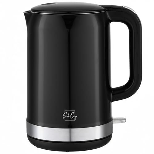 Siberg Wasserkocher Edelstahl 1,7 Liter, doppelwandiger Edelstahl, 1800 Watt, BPA frei, Abschaltautomatik, Überhitzungsschutz, Trockengehschutz, Abschaltautomatik, Schwarz
