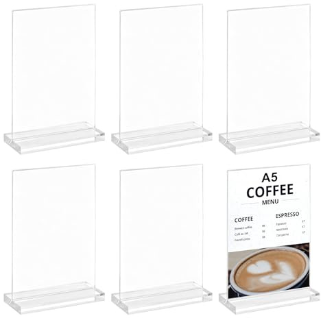 HFDONGL 6 Stück Tischaufsteller A5 Acryl Aufsteller Menükartenhalter Preisschilder Aufsteller A5 T-Ständer Tischkartenhalter für Büro Restaurant Cafe Shop Hochzeit