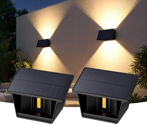 2 Stück Solarlampen für Außen, 3000K Warmweiß Solar Wandleuchten für Außen | 1800mAh IP65 Wasserdicht, 0°-120° Verstellbar Up and Down Leuchten für Garten Balkon Terrasse Treppen